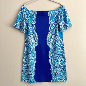 Lilly Pulitzer Tiana Dress Off The Shoulder Brilliant Blue Moon Jellies Size XS